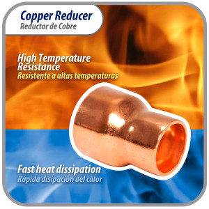 Appli Parts AP-R078058 Reductor de Cobre de 7/8x5/8 pulg Conexiones CxC soldadas para aplicaciones de refrigeracion, aire acondicionado y plomeria Tuberia de cobre ACR y Tipo L