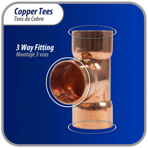 Appli Parts AP-T078 7/8 pulg Tee de Cobre Conexiones CxCxC soldadas para aplicaciones de refrigeracion, aire acondicionado y plomeria Tuberia de Cobre ACR y Tipo L