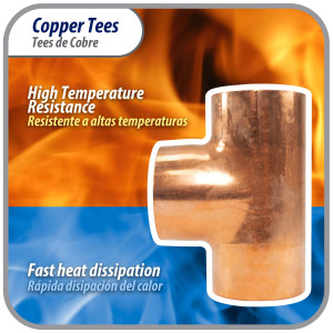 Appli Parts AP-T158 1-5/8 pulg Tee de Cobre Conexiones CxCxC soldadas para aplicaciones de refrigeracion, aire acondicionado y plomeria Tuberia de Cobre ACR y Tipo L