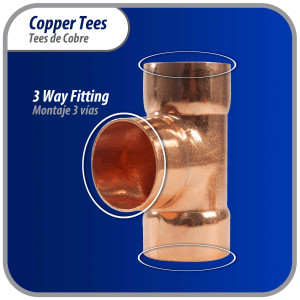 Appli Parts AP-T118 1-1/8 pulg Tee de Cobre Conexiones CxCxC soldadas para aplicaciones de refrigeracion, aire acondicionado y plomeria Tuberia de Cobre ACR y Tipo L