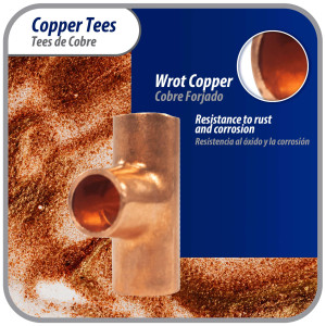 Appli Parts AP-T014 1/4 pulg Tee de Cobre Conexiones CxCxC soldadas para aplicaciones de refrigeracion, aire acondicionado y plomeria Tuberia de Cobre ACR y Tipo L