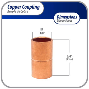 Appli Parts AP-A038B10 3/8in Wrot Copper Coupling fitting C x C Sweat connections for refrigeration, air conditioning and plumbing applications ACR and Type L copper pipe (10 x Bag)
 Appli Parts AP-A038B10 3/8in Wrot Copper Coupling fitting C x C Sweat connections for refrigeration, air conditioning and plumbing applications ACR and Type L copper pipe (10 x Bag)