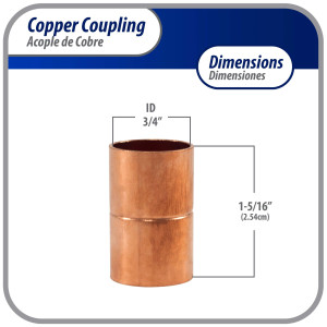 Appli Parts AP-A034B10 3/4 in Wrot Copper Coupling fitting CxC Sweat connections for refrigeration, air conditioning and plumbing applications ACR and Type L copper pipe (10 x Bag)
 Appli Parts AP-A034B10 3/4 in Wrot Copper Coupling fitting CxC Sweat connections for refrigeration, air conditioning and plumbing applications ACR and Type L copper pipe (10 x Bag)