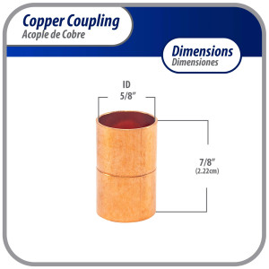 Appli Parts AP-A058B10 5/8in Wrot Copper Coupling fitting C x C Sweat connections for refrigeration, air conditioning and plumbing applications ACR and Type L copper pipe (10 x Bag)
 Appli Parts AP-A058B10 5/8in Wrot Copper Coupling fitting C x C Sweat connections for refrigeration, air conditioning and plumbing applications ACR and Type L copper pipe (10 x Bag)