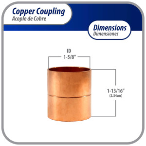 Uxcell 7/8 ID Straight Copper Coupling Copper Connector Joint Pipe Fitting  with Rolled Tube Stop Clamp to Install