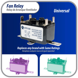 Appli Parts APFR-360 90-360, 24 VAC Coil, Heavy Duty Switching Fan Relay,SPST, Normally Open, AC and heating Furnace blower relay Universal fit multi position bracket