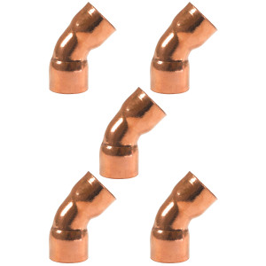 Appli Parts AP-C11845B5 1-1/8 45 Degree Elbow Short Turn Copper pipe fittings CxC Sweat connections for refrigeration, air conditioning and plumbing applications ACR and Type L copper pipe (5 x Bag)