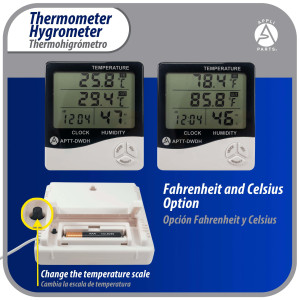 Appli Parts APTT-DWDH Termometro, Reloj e Higrometro -10 C a 50 C (-4 F to 122 F) 10 to 99 RH