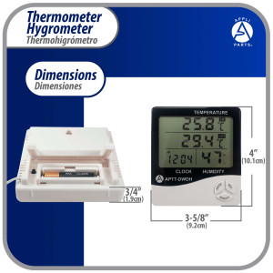 Appli Parts APTT-DWDH Termometro, Reloj e Higrometro -10 C a 50 C (-4 F to 122 F) 10 to 99 RH