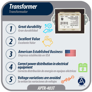 Appli Parts APTR-403T Transformer 120, 208, 240 V to 24 V, 40 Va Foot Mount 1/4 Male Quick Connects, Class B Insulation, Class 2 Transformer Appli Parts APTR-403T Transformer 120, 208, 240 V to 24 V, 40 Va Foot Mount 1/4 Male Quick Connects, Class B Insulation, Class 2 Transformer