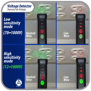 Appli Parts APET-TE1 Detector probador de voltaje de AC sin contacto con linterna LED y alarma de zumbador, para deteccion de cables vivos y neutros en circuitos de CA 12-1000 V