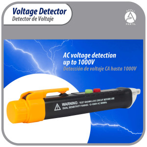 Appli Parts APET-TE1 Detector probador de voltaje de AC sin contacto con linterna LED y alarma de zumbador, para deteccion de cables vivos y neutros en circuitos de CA 12-1000 V