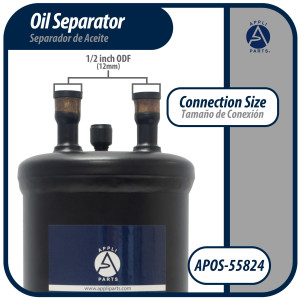 Appli Parts APOS-55824 Separador de Aceite 1/2 pulg ODF Soldable, CFC,HCFC,HFC,R22,R407C,R502,R134a,R404A,R507, Temperatura de trabajo desde -10 C a 130 C