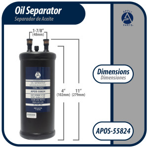 Appli Parts APOS-55824 Separador de Aceite 1/2 pulg ODF Soldable, CFC,HCFC,HFC,R22,R407C,R502,R134a,R404A,R507, Temperatura de trabajo desde -10 C a 130 C