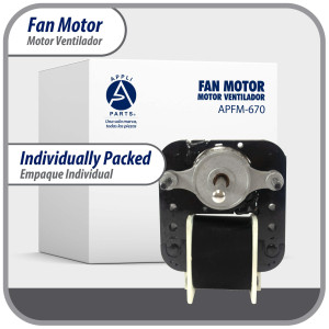 Appli Parts APFM-670 1/130 Hp Motor Ventilador, 110 V, 50/60 Hz, 3000 rpm, rotacion Reversible, Kit Universal, eje 3/16 in x 1-1/4 in largo, incluye 2 Aspa 4 y 5.5 in , UL, Remplaza NUV-670, SM670