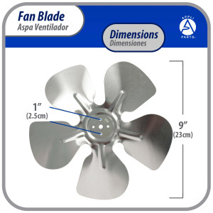 Appli Parts APFB-A09CCW Aluminum Fan Blade 9 in, 230 mm, CCW, 22 degrees, hubless 5 holes, 5 wings