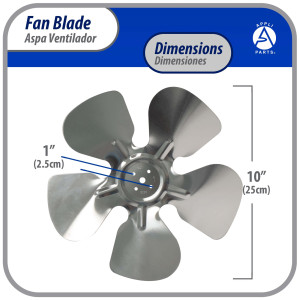 Appli Parts APFB-A10CCW Aluminum Fan Blade 10 in, 250 mm, CCW, 22 degrees, hubless 5 holes, 5 wings