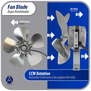 Appli Parts APFB-A12CCW Aluminum Fan Blade 12 in, 300 mm, CCW, 22 degrees, hubless 5 holes, 5 wings