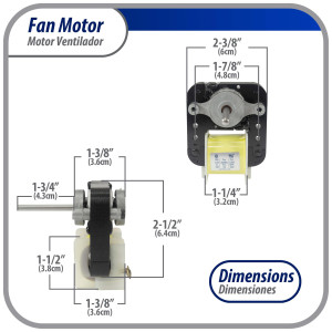 Appli Parts APFM-55 18 W Fan Motor, 110 V, 50/60 Hz, 0.38 A, 3000 rpm, CW rotation Universal replacement intended for Refrigerator Evaporator, Blade not included replaces original part numbers WR60X203, 305540, PS304745, WR60X0191, WR60X0203, WR60X19