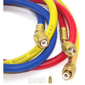 Appli Parts APMG-H60630 60 in Long 1/4 in SAE Refrigerant Hoses for use with HVAC Manifold gauges, Multiple Refrigerant, rated 600-3000psi for Charging and Servicing Refrigeration systems Appli Parts APMG-H60630 60 in Long 1/4 in SAE Refrigerant Hoses for use with HVAC Manifold gauges, Multiple Refrigerant, rated 600-3000psi for Charging and Servicing Refrigeration systems