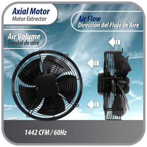 Appli Parts AXF-350-1 Extractor Axial 350 mm (13-3/4 pulg) 110V, 1 ph, 60 Hz, 180 W, 1550 rpm, Rango Temperatura -30 C a 60 C, incluye aspa y base tipo jaula