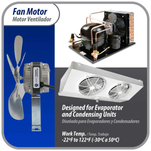 Appli Parts APFM-102E 10W Condenser and Evaporator Fan Motor 220V 60Hz 0.35A, Includes 9in Aluminum Fan Blade and Mounting Base, Universal Replacement for Commercial Refrigeration Units