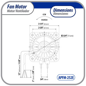Appli Parts APFM-252E Motor Ventilador 25W Condensador y Evaporador 220V 60Hz 1.0A, Incluye Aspa de Aluminio de 30cm y Base de Montaje, Repuesto Universal para Equipos de Refrigeracion Comercial