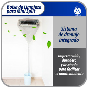 Appli Parts APCC-1836A Bolsa de Mantenimiento o Limpieza Mini Split 1.5 - 3 Toneladas (18.000 a 36.000 Btu) Circunferencia 3.6 m, Impermeable, manguera de drenaje integrada. Remplaza 535 537 565 575