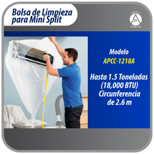 Appli Parts APCC-1218A Bolsa de Mantenimiento o Limpieza Mini Split hasta 1.5 Toneladas (18,000 Btu) Circunferencia de 2.6 m, Impermeable, con Manguera de Drenaje Integrada. Reemplaza 532 533 562 572