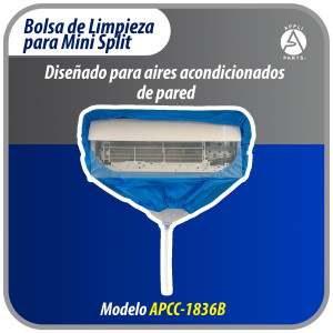 Appli Parts APCC-1836B Bolsa de Mantenimiento o Limpieza Mini Split de 1.5 - 3 Toneladas (18,000 a 36,000 Btu) equipos de 1 a 1.3 m, Impermeable, Manguera de 2.8 m para Drenaje, con Placa de Soporte.