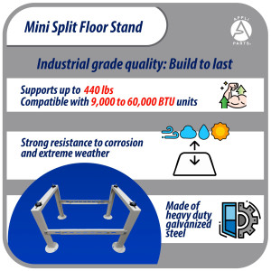 Appli Parts APAB-4440 Mini Split Floor Stand, Heavy Duty Outdoor Support Up to 440 lbs. Fit 9000 to 60000 BTU Units, Anti Vibration Pads and Full Installation Kit. Adjusted from 22 to 39.7 in