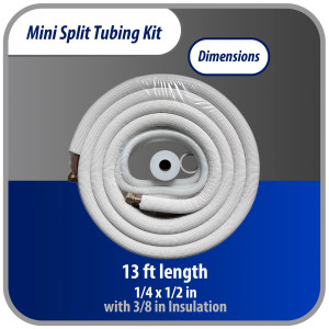 Appli Parts APLS-K14123813 Mini Split Tubing Kit 1/4 x 1/2 in, 13 ft, with 3/8 in Insulation, Drain Hose, Mummy Tape and Teflon Tape