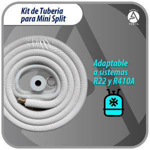 Appli Parts APLS-K38583813 Kit de Tuberia Mini Split 3/8 x 5/8 in, 4 m, con Aislante 3/8, Manguera Desague, Cinta Momia y Cinta Teflon. Fabricado en cobre y aluminio
