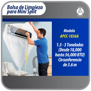 Appli Parts APCC-1836A Bolsa de Mantenimiento o Limpieza Mini Split 1.5 - 3 Toneladas (18.000 a 36.000 Btu) Circunferencia 3.6 m, Impermeable, manguera de drenaje integrada., Remplaza 535 537 565 575