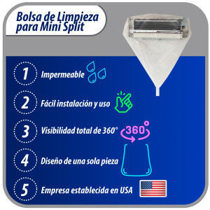 Appli Parts APCC-1836A Bolsa de Mantenimiento o Limpieza Mini Split 1.5 - 3 Toneladas (18.000 a 36.000 Btu) Circunferencia 3.6 m, Impermeable, manguera de drenaje integrada., Remplaza 535 537 565 575