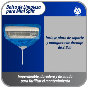 Appli Parts APCC-1218B Bolsa de Mantenimiento o Limpieza Mini Split de 1 - 1.5 Toneladas (18.000 Btu) para equipos de 0.7 a 1 m, Impermeable, manguera de 2.8 m para drenaje. Remplaza 532 533 562 572