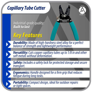 Appli Parts APT-TC1107 Capillary Tube Cutter for Copper up to 1/8 in 3 mm, Professional HVAC and DIY Tool, compatible with soft metals