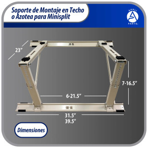 Appli Parts APAB-4335 Soporte de Montaje para Techo/Azotea Minisplit 9000 a 24000 BTU Soporta 150 kg (335 lb) Ajustable de 10 a 45 Grados Incluye Almohadillas Antivibracion y Kit de Instalacion