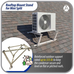Appli Parts APAB-4335 Rooftop Mount Stand for Mini Split 9000 to 24000 BTU Supports 335 lb Adjustable 10 to 45 Degrees Includes Anti Vibration Pads and Full Installation Kit