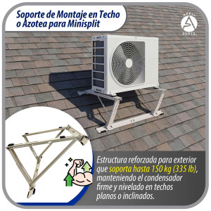 Appli Parts APAB-4335 Soporte de Montaje para Techo/Azotea Minisplit 9000 a 24000 BTU Soporta 150 kg (335 lb) Ajustable de 10 a 45 Grados Incluye Almohadillas Antivibracion y Kit de Instalacion
