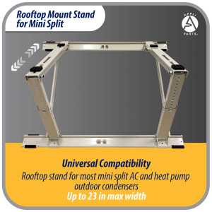 Appli Parts APAB-4335 Rooftop Mount Stand for Mini Split 9000 to 24000 BTU Supports 335 lb Adjustable 10 to 45 Degrees Includes Anti Vibration Pads and Full Installation Kit