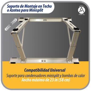 Appli Parts APAB-4335 Soporte de Montaje para Techo/Azotea Minisplit 9000 a 24000 BTU Soporta 150 kg (335 lb) Ajustable de 10 a 45 Grados Incluye Almohadillas Antivibracion y Kit de Instalacion