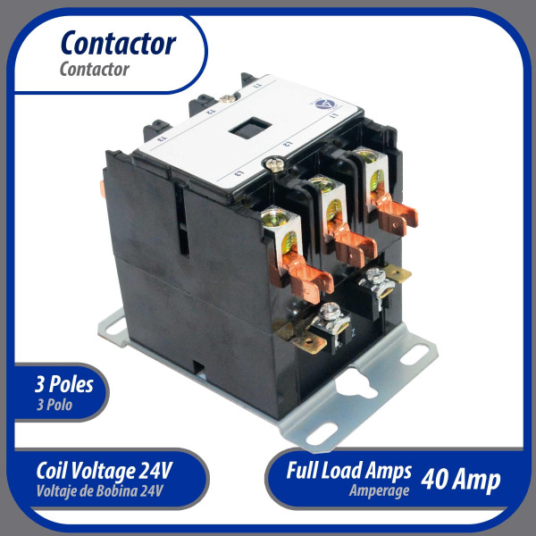 Appli Parts APAC-34024 Contactor 3 Polos 40A 24V Bobina Repuesto para Compresores de CA y Aplicaciones Electricas Certificacion UL E476929 de Trabajo Pesado Appli Parts APAC-34024 Contactor 3 Polos 40A 24V Bobina Repuesto para Compresores de CA y Aplicaciones Electricas Certificacion UL E476929 de Trabajo Pesado