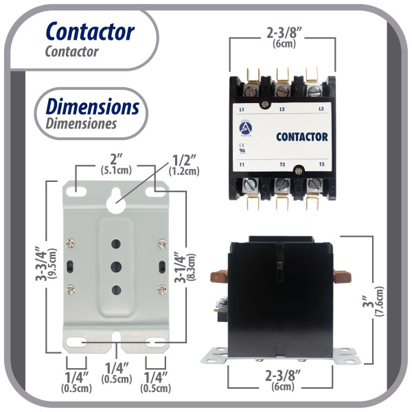 Appli Parts APAC-34024 Contactor 3 Polos 40A 24V Bobina Repuesto para Compresores de CA y Aplicaciones Electricas Certificacion UL E476929 de Trabajo Pesado Appli Parts APAC-34024 Contactor 3 Polos 40A 24V Bobina Repuesto para Compresores de CA y Aplicaciones Electricas Certificacion UL E476929 de Trabajo Pesado