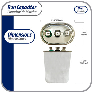 Appli Parts CON-80/5-370 Condensador Capacitor de Marcha 80+5 Mfd uF (microfaradios) 370VAC CBB65 Universal Aire acondicionado y otras aplicaciones Ovalado UL, 7.7cm Ancho 4.5cm Prof 10.2cm Alto