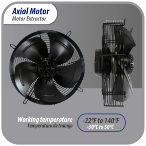 Appli Parts AXF-350 Extractor Axial 350 mm (13-3/4 pulg) 220 V, 1 ph, 50-60 Hz, 180 W, 1550 rpm, Rango Temperatura -30 C a 60 C, incluye aspa y base tipo jaula