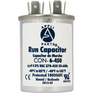Appli Parts Condensador Capacitor de Marcha 6 Mfd uF (microfaradios) 370VAC o 450VAC CBB65 Universal Aire acondicionado y otras aplicaciones Redondo UL E476928 6.4cm Alto 3.7cm Ancho CON-6-450 Appli Parts Condensador Capacitor de Marcha 6 Mfd uF (microfaradios) 370VAC o 450VAC CBB65 Universal Aire acondicionado y otras aplicaciones Redondo UL E476928 6.4cm Alto 3.7cm Ancho CON-6-450