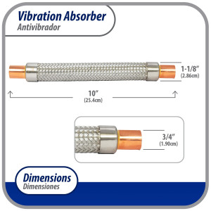 Appli Parts APVE-34 Antivibrador 3/4 pulg Soldable Eliminador de Vibracion 25cm Largo 450psi presion maxima de trabajo y 3.265psi presion de rotura