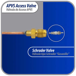 Appli Parts Valvula de acceso de 1/4 SAE x 1/8 pulg OD x con vastago de cobre de 5cm de largo con nucleo y tapa de laton con removedor de nucleo y empacadura APVS-14182