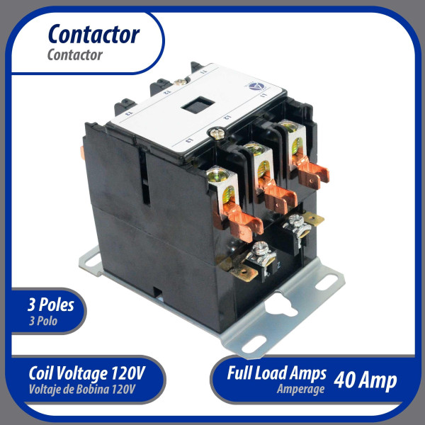 Appli Parts APAC-340120 Contactor 3 Polos 40A 120V Bobina Repuesto para Compresores de CA y Aplicaciones Electricas Certificacion UL E476929 de Trabajo Pesado Appli Parts APAC-340120 Contactor 3 Polos 40A 120V Bobina Repuesto para Compresores de CA y Aplicaciones Electricas Certificacion UL E476929 de Trabajo Pesado